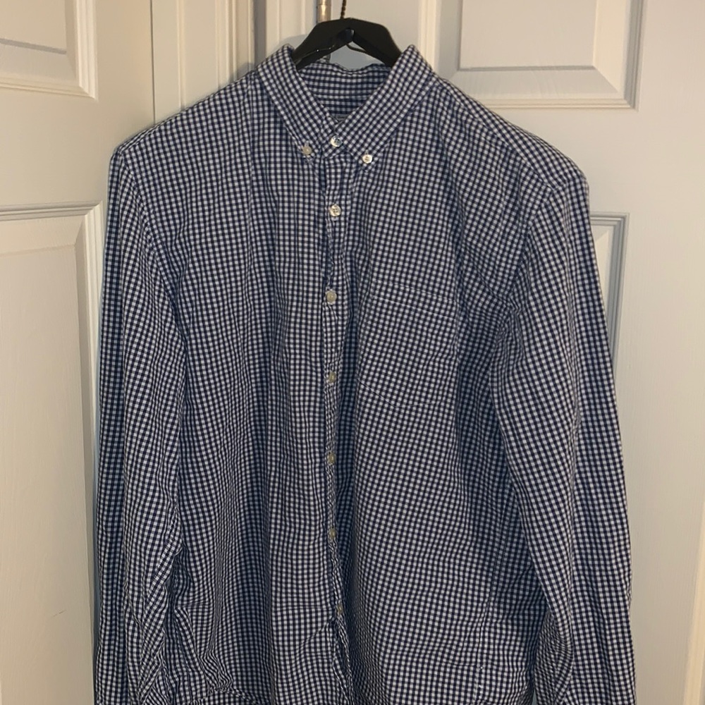 XL J. Crew Blue Gingham Button Down Shirt